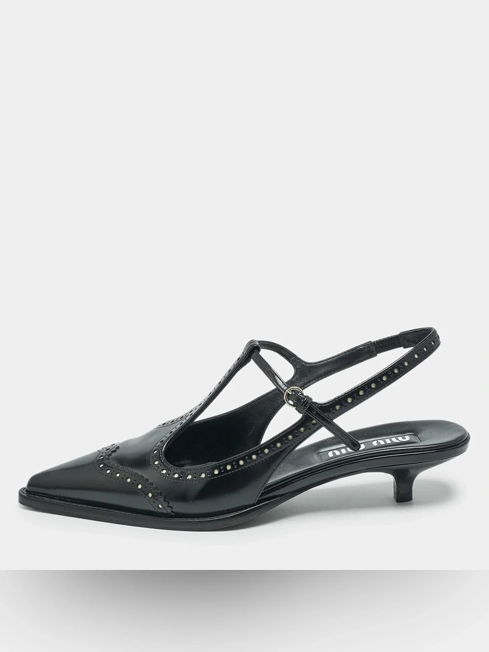 Miu Miu Brushed leather brogue slingback T-strap kitten heels